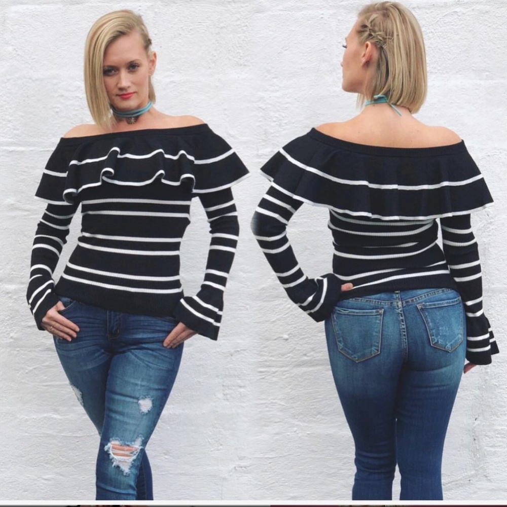 Striped Off The Shoulder Sweater Top